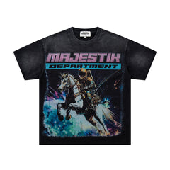 Majestik “Space Rider” Rhinestone Department Vintage Tee(Black)