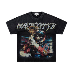 Majestik “Victory Lap” Racing Skeleton Rhinestone Vintage Tee(Black)