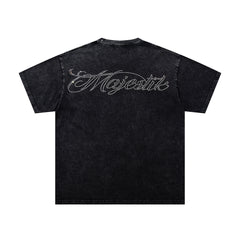 Majestik “Victory Lap” Racing Skeleton Rhinestone Vintage Tee(Black)