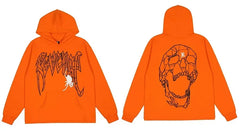 Revenge Orange Geometric Spider Skull Arch Logo Pullover Hoodie