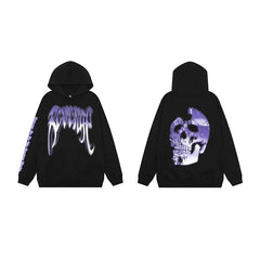 Revenge Gradient Splatter Cracked Skull Arch Logo Pullover Hoodie purple