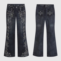 Wholesale of Gemstone Totem Printed Jeans on Cross border Independent Stations in Europe and America, Y2K Subcultural Bohemian Style Pants