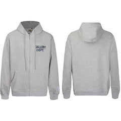 Gallery Dept Heather Grey Navy Blue Logo Full Zip Up Hoodie