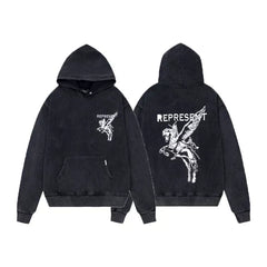 Represent Pegasus Graphic Heavyweight Hoodie - Vintage Washed Black