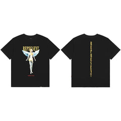 Represent Angel Figurine & Vertical Logo Graphic T-Shirt - Black