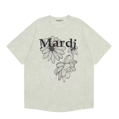 MARDI MERCREDI - TSHIRT TRIPLE FLOWER OATMEAL BLACK
