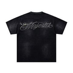 Majestik “Space Rider” Rhinestone Department Vintage Tee（Black）