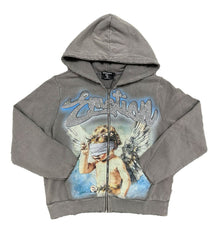 Mixed Emotions Rhinestone Hoodie Grey