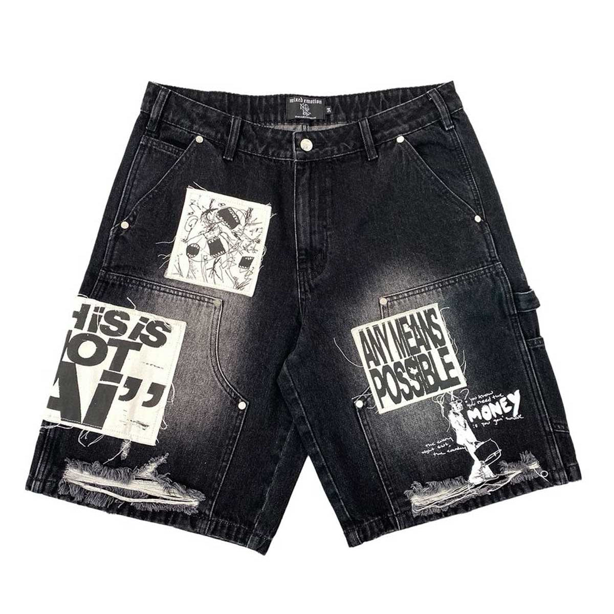 Mixed Emotions AI Denim Cargo Shorts Unisex Streetwear
