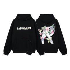Represent Floral & Metal "R" Graphic Heavyweight Hoodie - Black