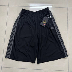 Needles Style Embroidered Butterfly Side-Tape Track Shorts - Black/Dark Grey