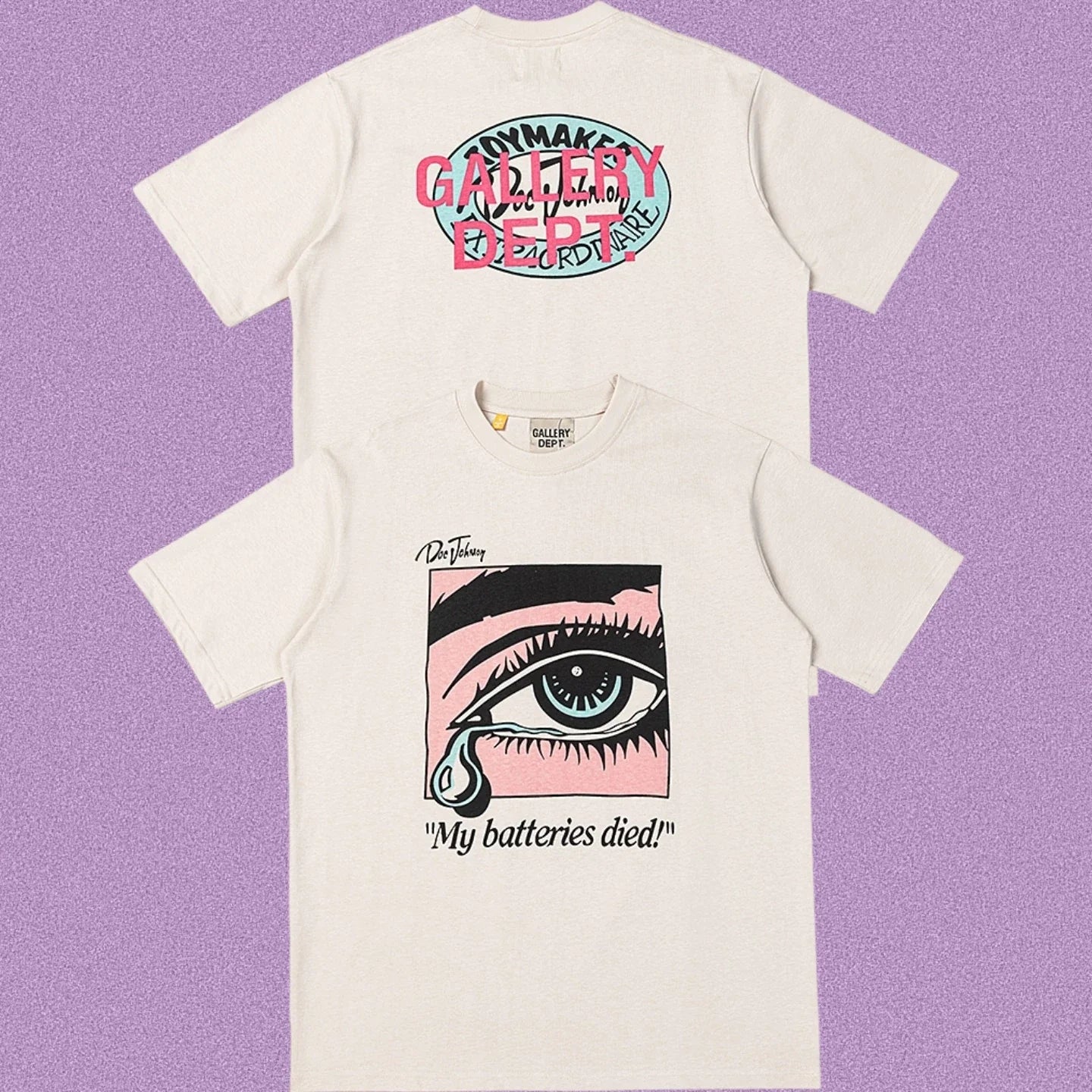 Gallery Dept. Crying Eye "My batteries died" Short Sleeve T-Shirt - Cream