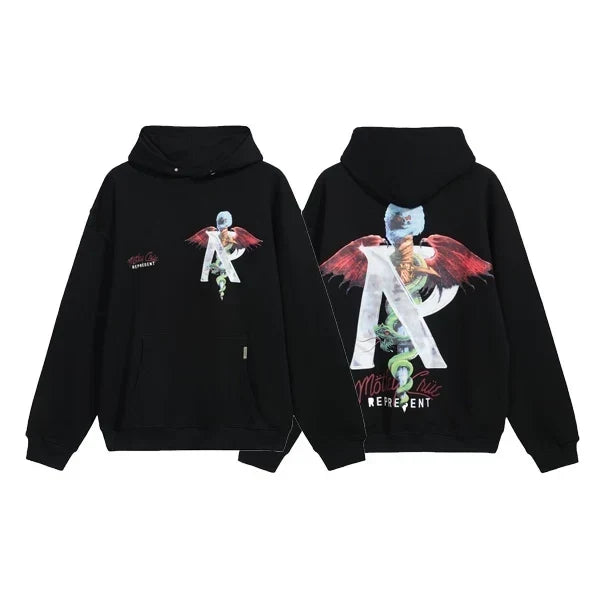 Represent Winged Unicorn & Dagger Graphic Heavyweight Hoodie - Black