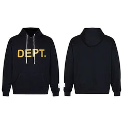 Gallery Dept. Black Hoodie – Bold “DEPT.” Gold Print