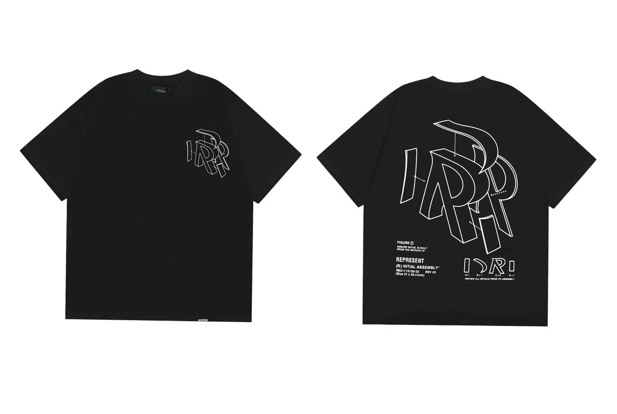 Represent Architectural 3D "R" Technical Graphic T-Shirt - Black
