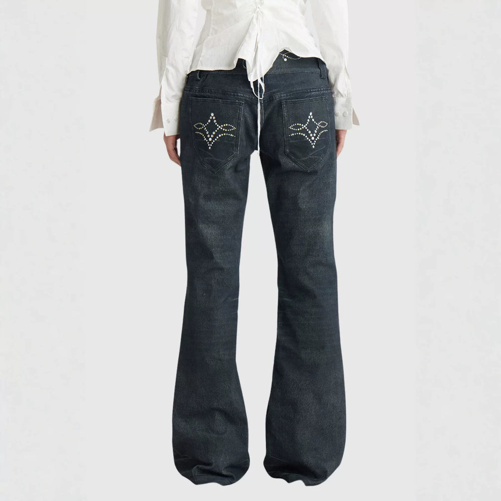 Wholesale of Gemstone Totem Printed Jeans on Cross border Independent Stations in Europe and America, Y2K Subcultural Bohemian Style Pants