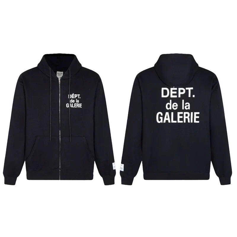 Gallery Dept. "Dépt. de la Galerie" Zip Hoodie – White French Print, Oversized Fit