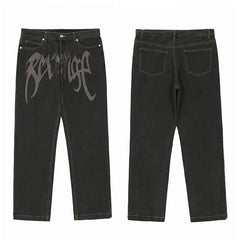 Revenge Vintage Dark Wash Gothic Logo Denim Jeans