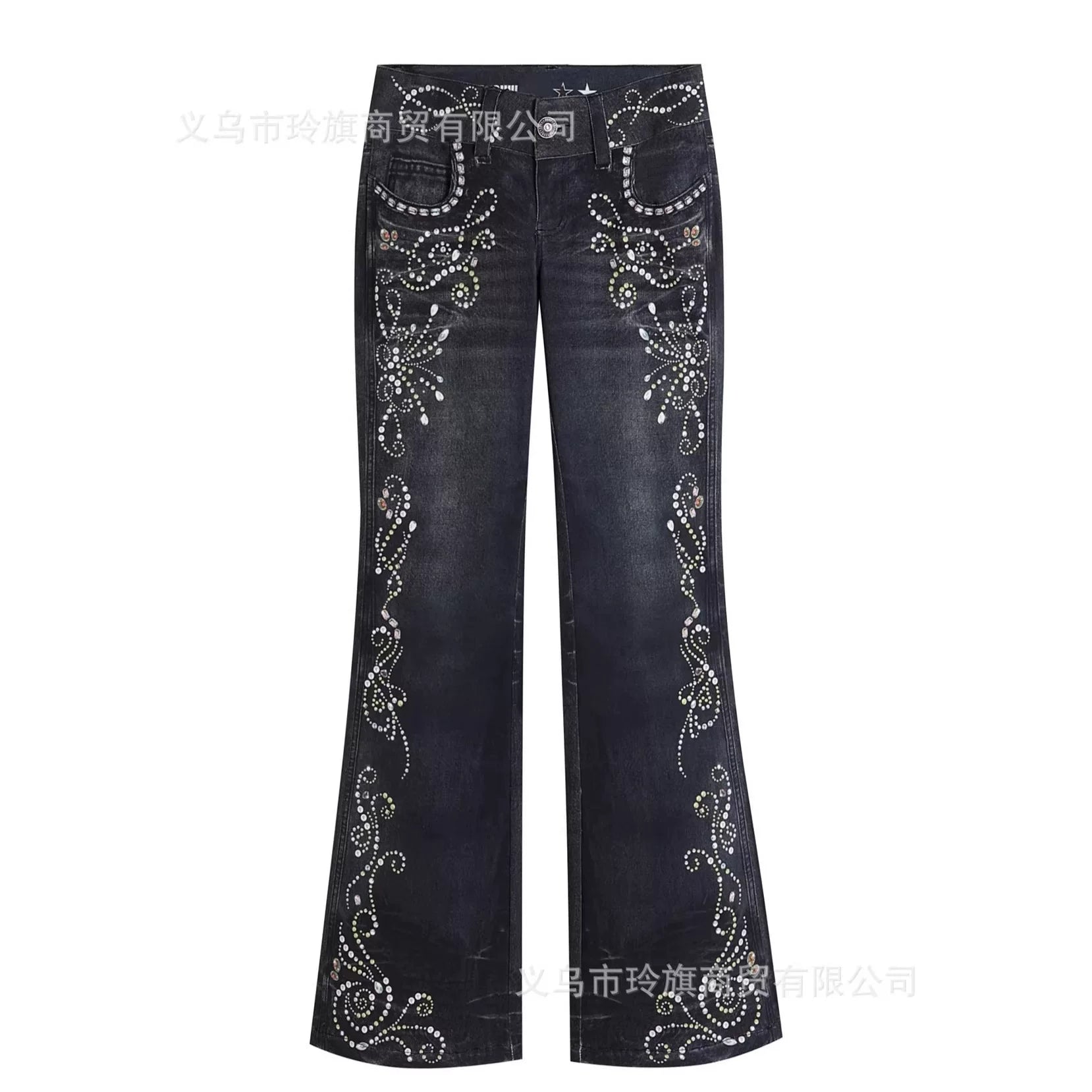 Wholesale of Gemstone Totem Printed Jeans on Cross border Independent Stations in Europe and America, Y2K Subcultural Bohemian Style Pants