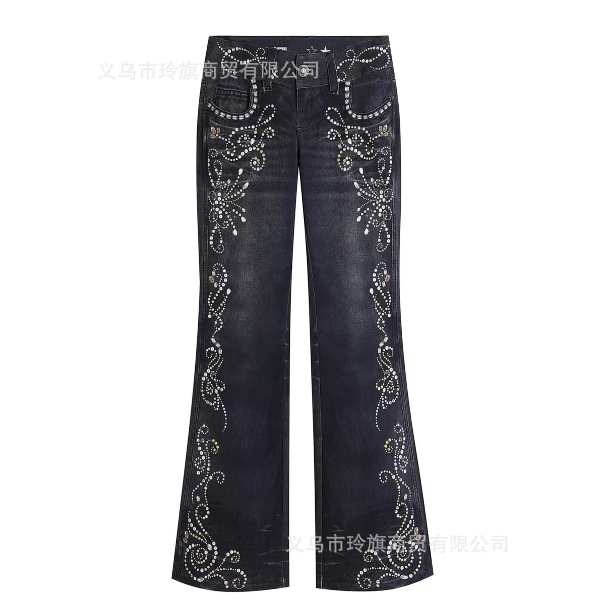 Wholesale of Gemstone Totem Printed Jeans on Cross border Independent Stations in Europe and America, Y2K Subcultural Bohemian Style Pants