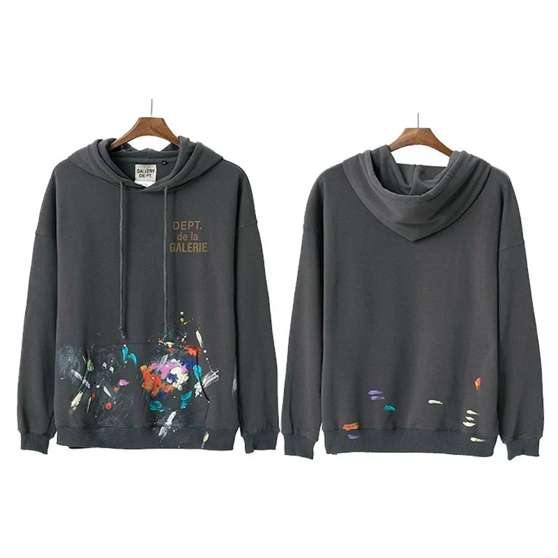 Gallery Dept Paint Splatter Charcoal Hoodie