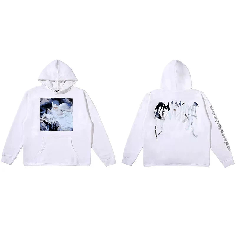 Revenge White Angel Painting Blue Arch Logo Pullover Hoodie