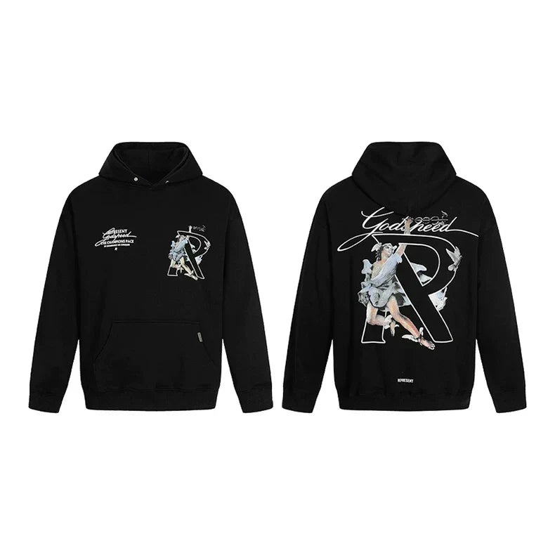Represent "Good Speed" Vintage Figure & "R" Graphic Heavyweight Hoodie - Black