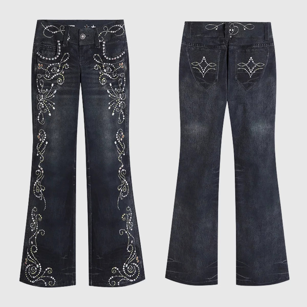 Wholesale of Gemstone Totem Printed Jeans on Cross border Independent Stations in Europe and America, Y2K Subcultural Bohemian Style Pants