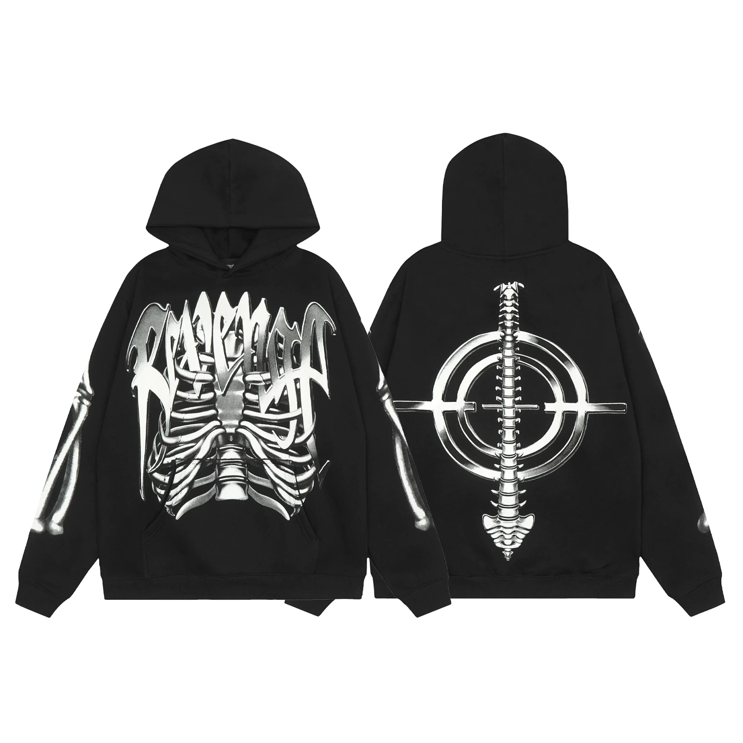Revenge Ribcage Spine Crosshair Arch Logo Pullover Hoodie