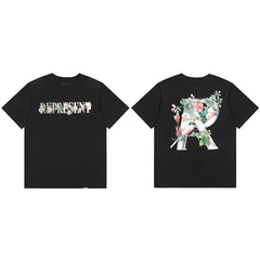 Represent Floral & Bird Silver "R" Graphic T-Shirt - Black