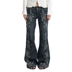 Wholesale of Gemstone Totem Printed Jeans on Cross border Independent Stations in Europe and America, Y2K Subcultural Bohemian Style Pants