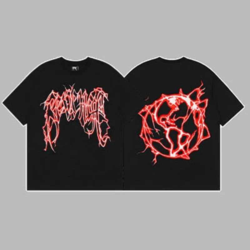 Revenge Arch Logo & Lightning Earth Graphic Short Sleeve T-Shirt (Black / Red)