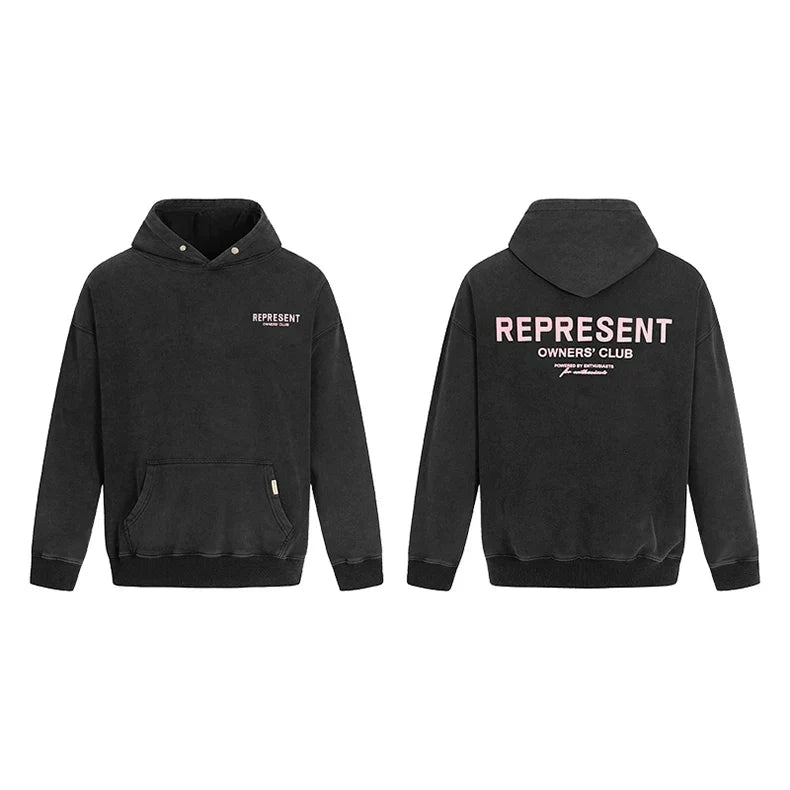 Represent Owners' Club Heavyweight Hoodie - Vintage Black/Pink