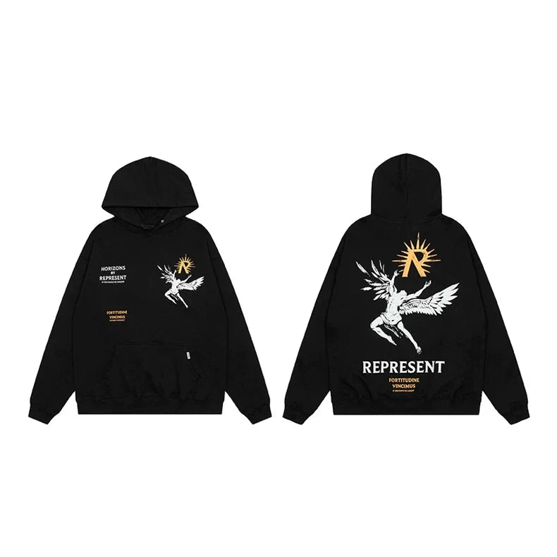 Represent Archangel & Yellow Sun Graphic Heavyweight Hoodie - Black