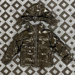 Trapstar Glossy Patent Hooded Puffer Jacket - Dark Bronze/Black