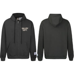 Gallery Dept Dark Olive Green Beige Logo Full Zip Up Hoodie