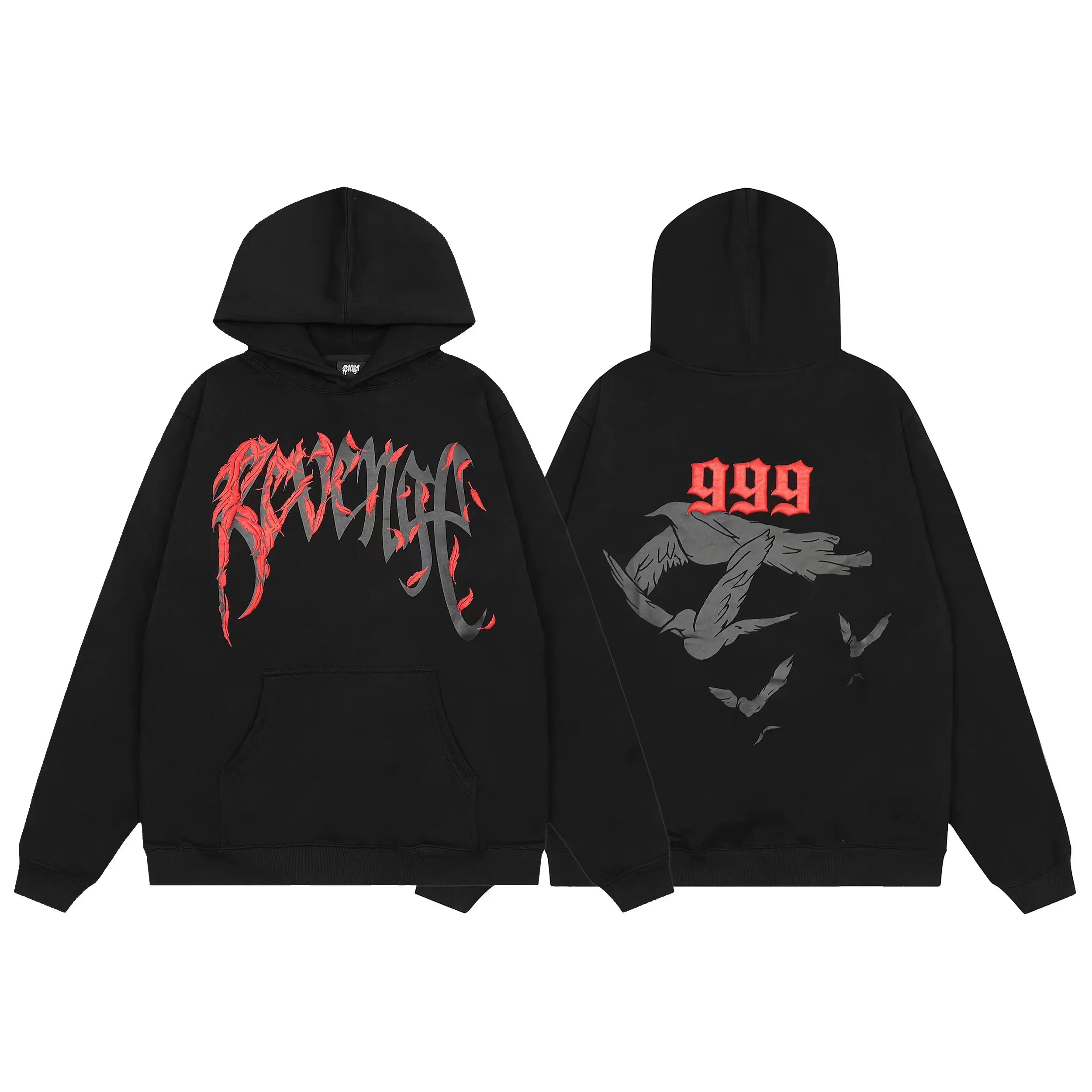 Revenge x Juice WRLD Black Red Flame 999 & Doves Pullover Hoodie