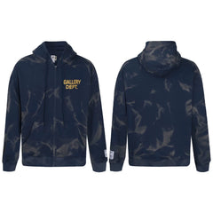 Gallery Dept. "Water Ripple" Zip Hoodie – Navy Blue Tie-Dye, Gold Logo