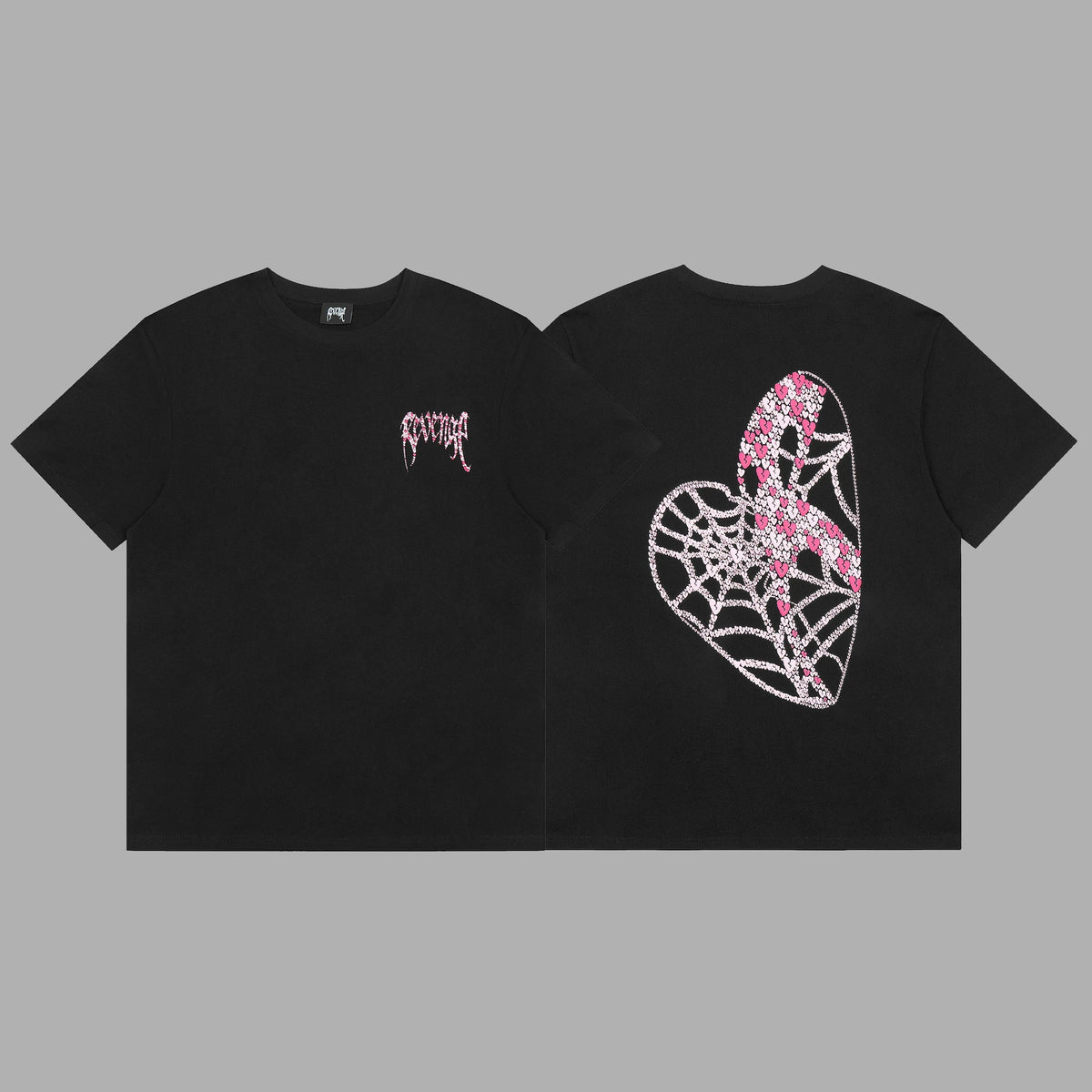 Revenge Pink Spiderweb Heart Graphic Short Sleeve T-Shirt