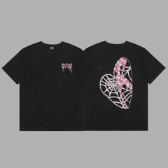 Revenge Pink Spiderweb Heart Graphic Short Sleeve T-Shirt