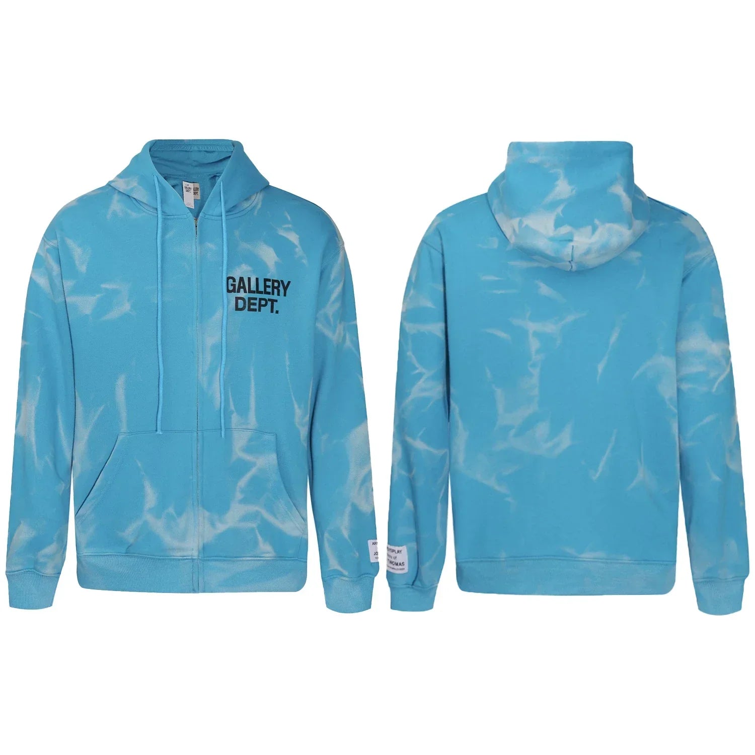Gallery Dept Blue Marble Tie‑Dye Black Logo Full Zip Up Hoodie