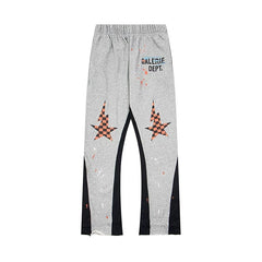 Gallery Dept. "GALERIE DEPT." Checkered Star Graphic Paint Splatter Contrast Panel Sweatpants - Heather Grey