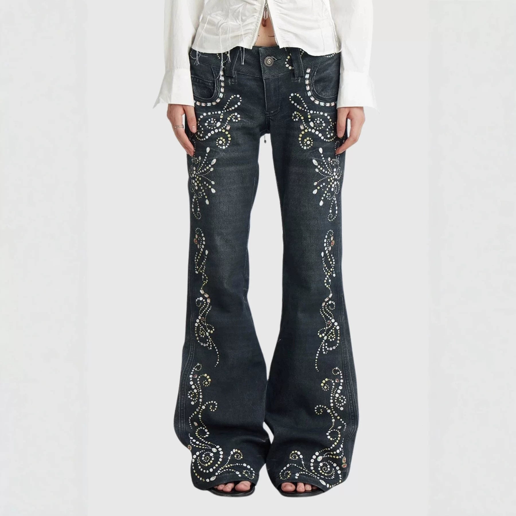 Wholesale of Gemstone Totem Printed Jeans on Cross border Independent Stations in Europe and America, Y2K Subcultural Bohemian Style Pants