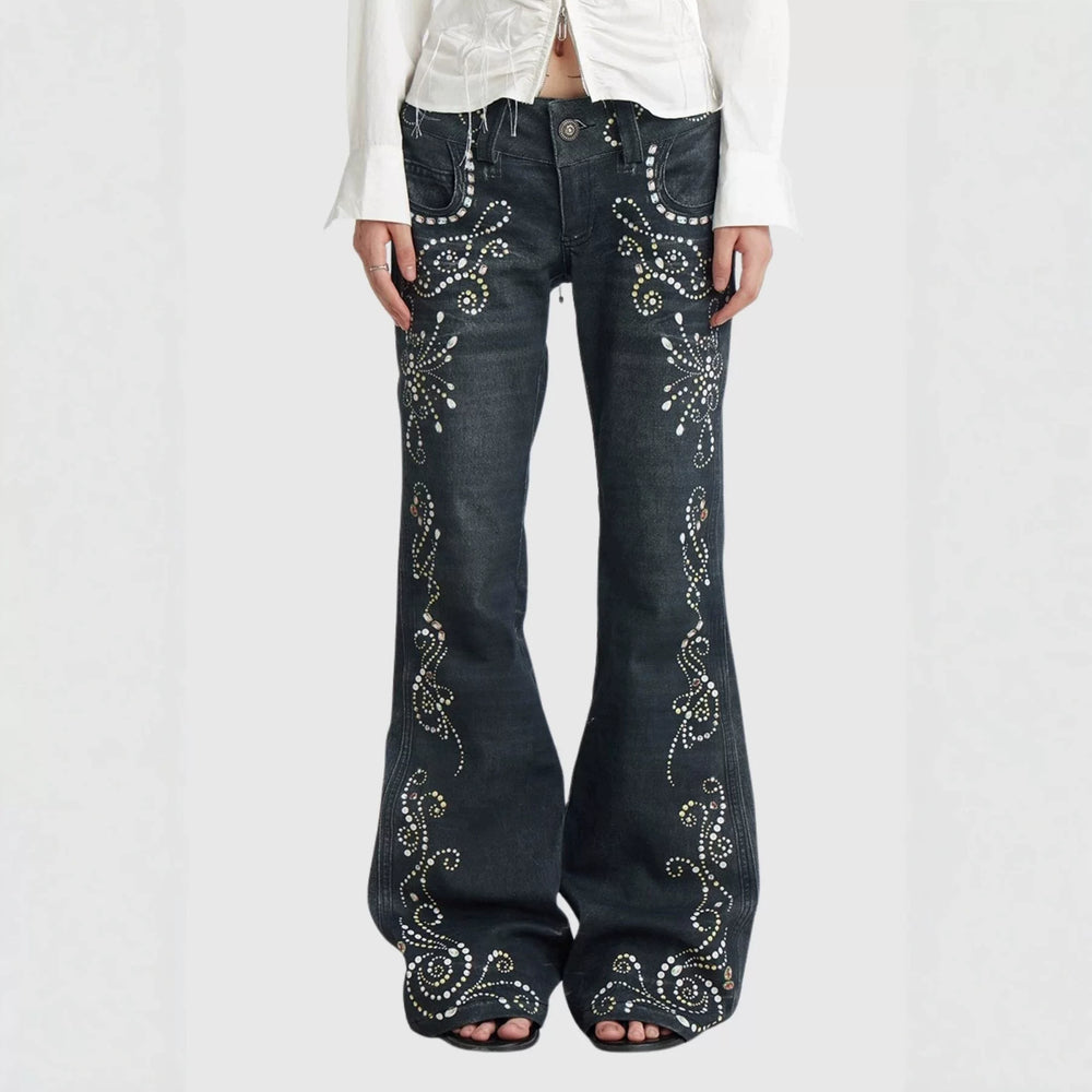 Wholesale of Gemstone Totem Printed Jeans on Cross border Independent Stations in Europe and America, Y2K Subcultural Bohemian Style Pants