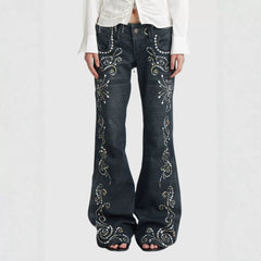 Wholesale of Gemstone Totem Printed Jeans on Cross border Independent Stations in Europe and America, Y2K Subcultural Bohemian Style Pants