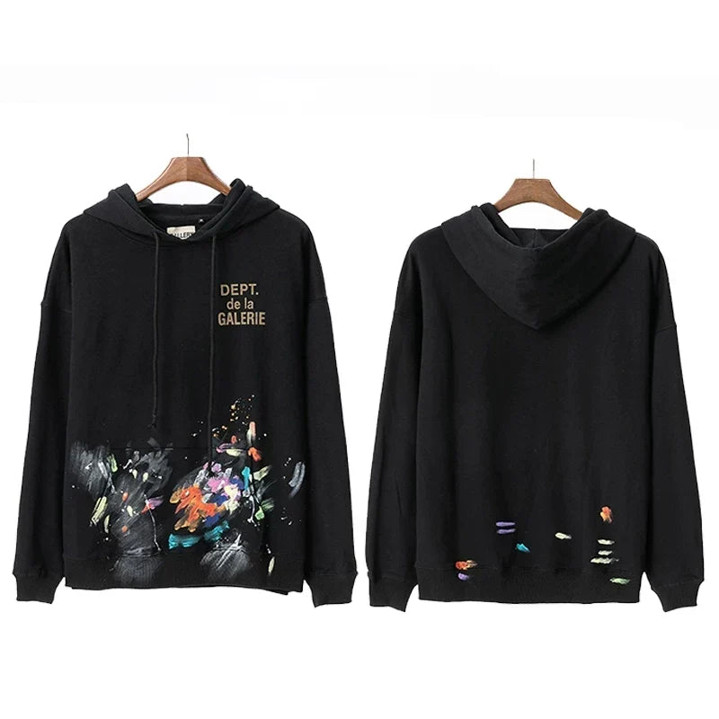 Gallery Dept Paint Splatter Black Hoodie