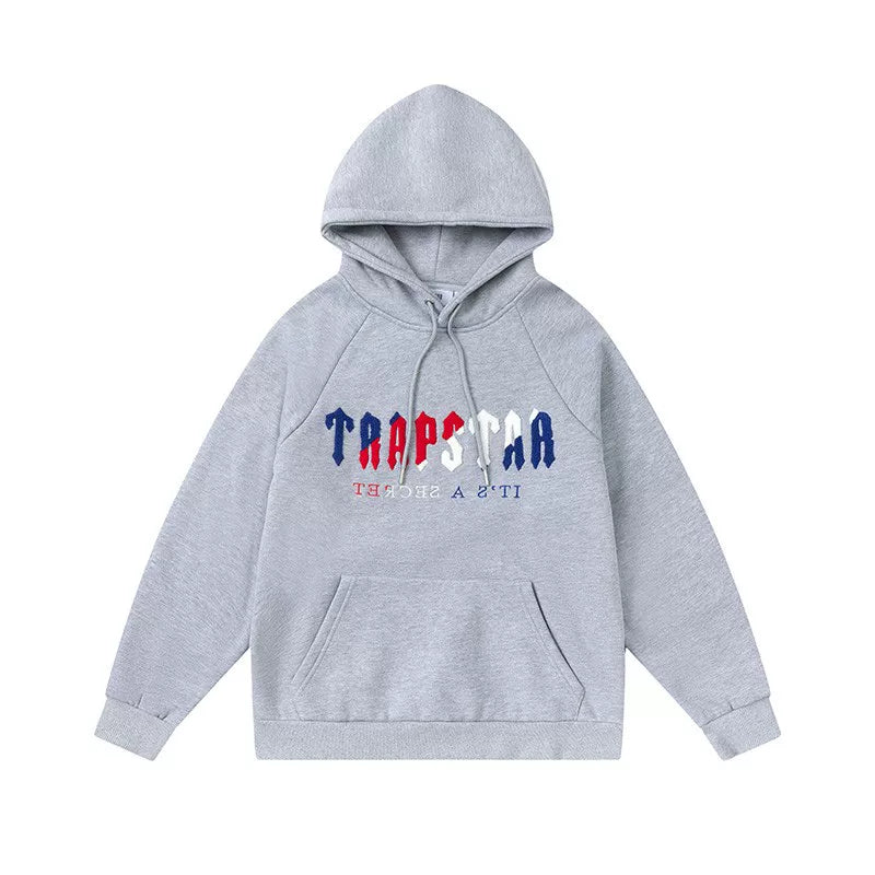 Trapstar Style Autumn/Winter Red-White-Blue Gradient Hoodie - Heather Grey