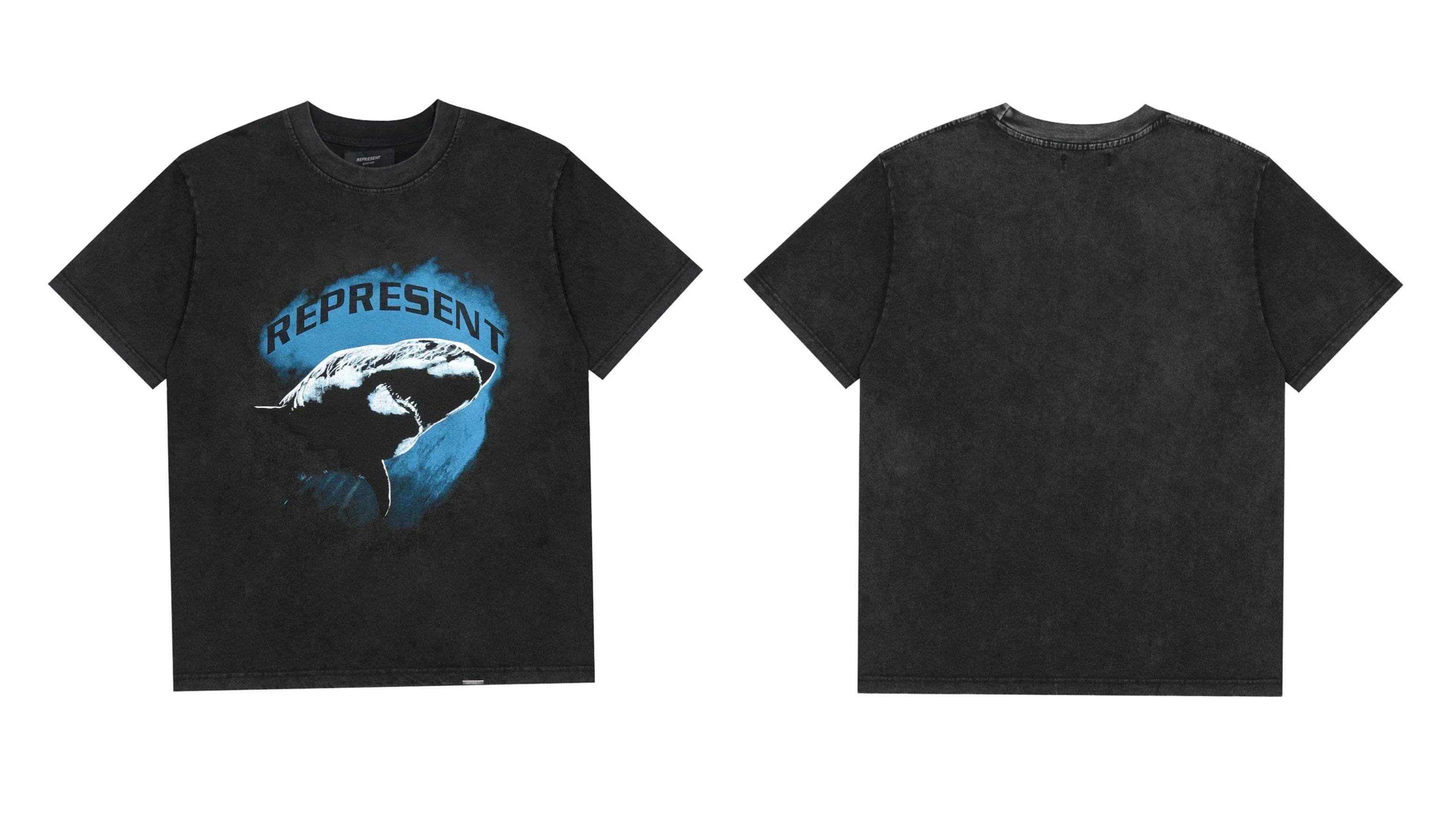 Represent Blue Shark Graphic T-Shirt - Vintage Black