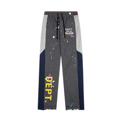 Gallery Dept. "DEPT. de la GALERIE" Vertical Logo Paint Splatter Contrast Panel Sweatpants - Charcoal Grey
