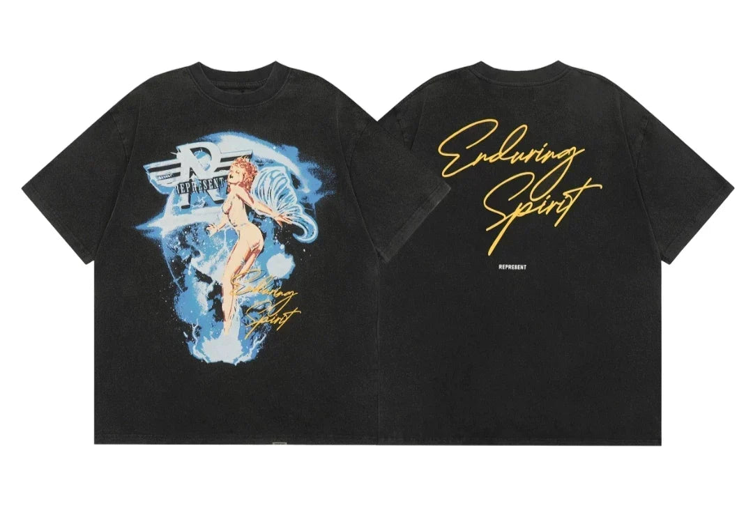 Represent "Enduring Spirit" Angel Graphic T-Shirt - Black